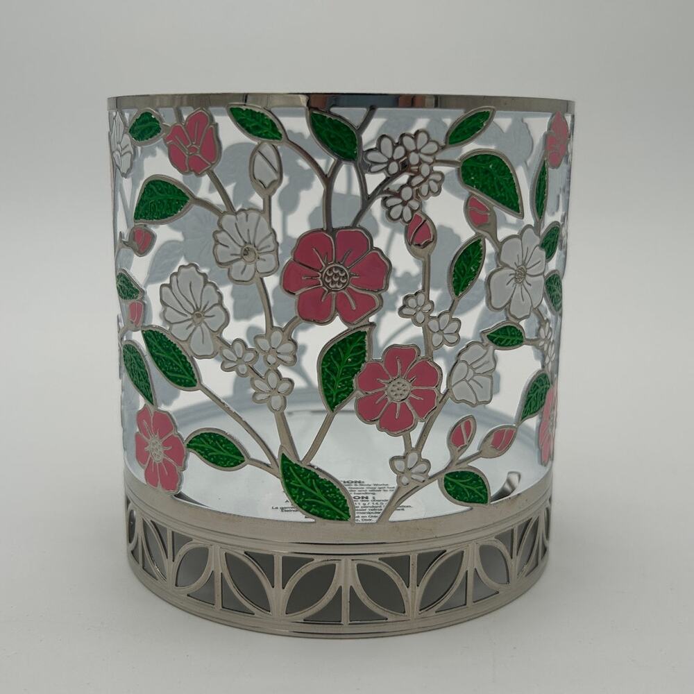 Bath & Body Works Floral Toss Pink White 3 Wick Candle Holder Pedestal